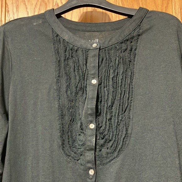 J Jill Chiffon Bib Knit Shirt Long Sleeved Pearl Button Front Closure Size XL - Picture 2 of 4